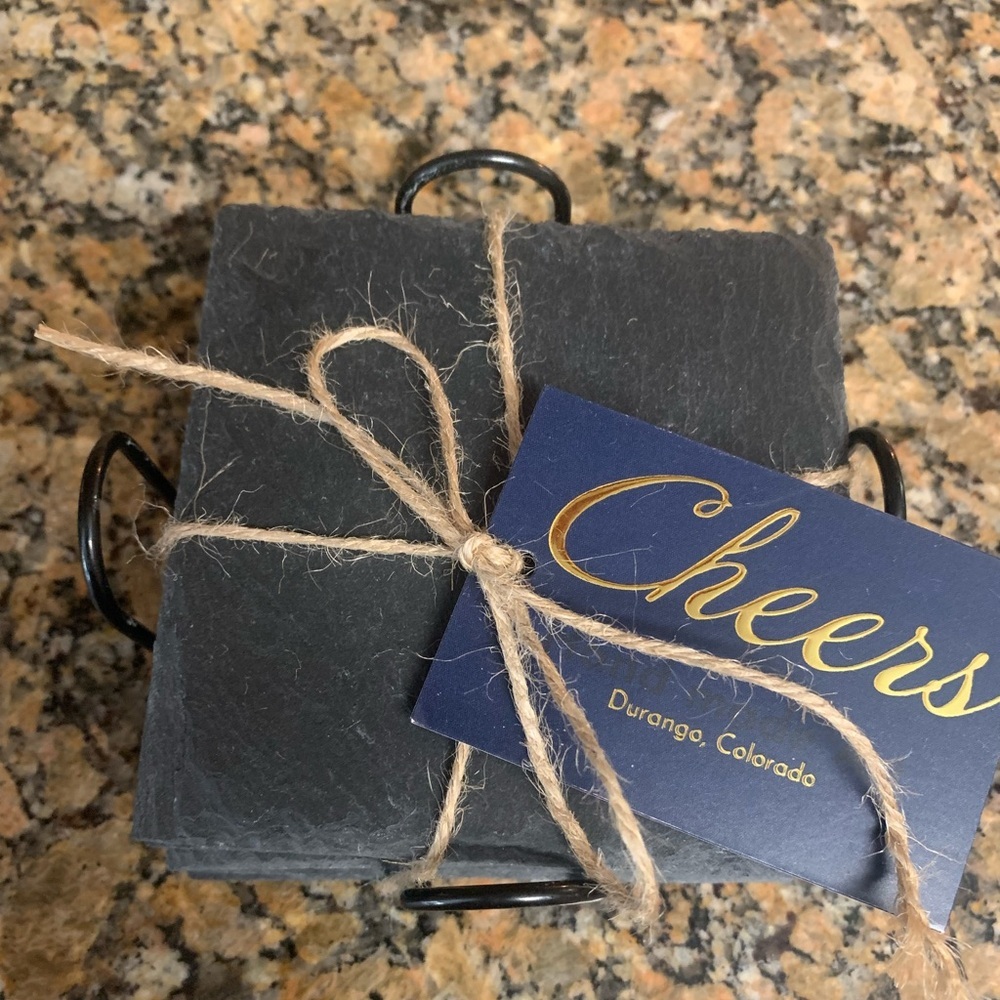 Genuine Slate Stone Coasters . Brand New 💎 with holder Set of 6